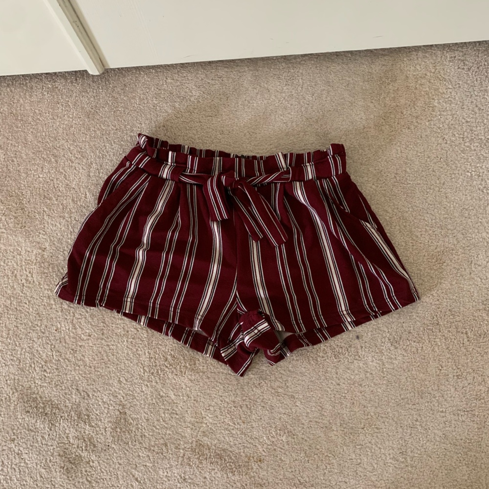 Red Striped Flowy Shorts with Tie Belt